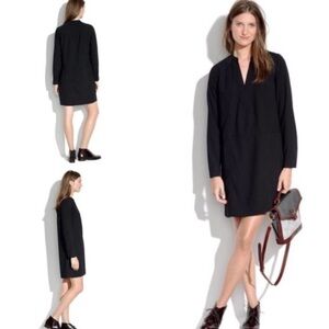 Madewell Shift Dress Women's Long Sleeve V Neck Black, tunic, pockets size XS.